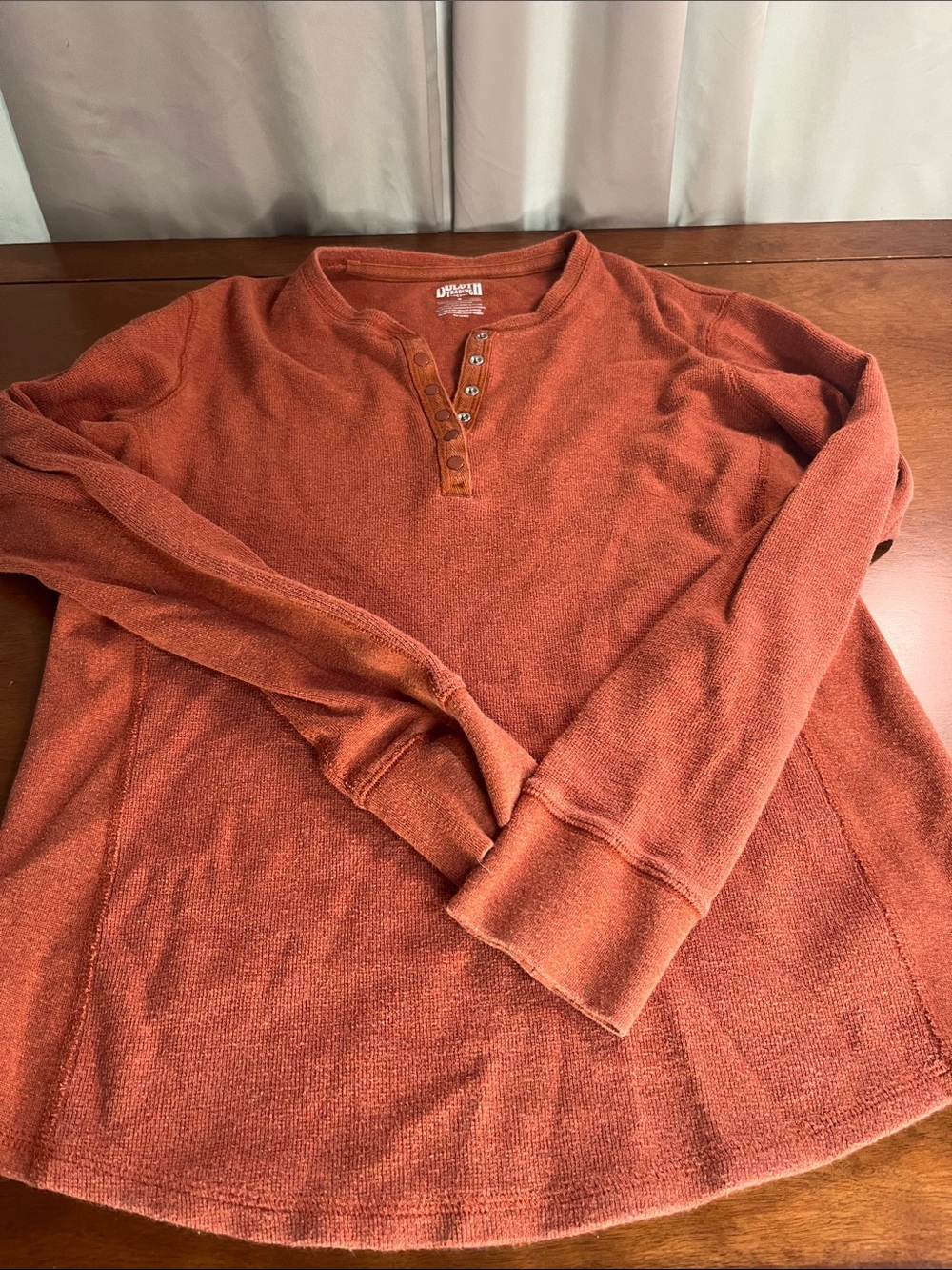 Duluth Trading Co Cotton spandex blend Henley Top in Rust Orange